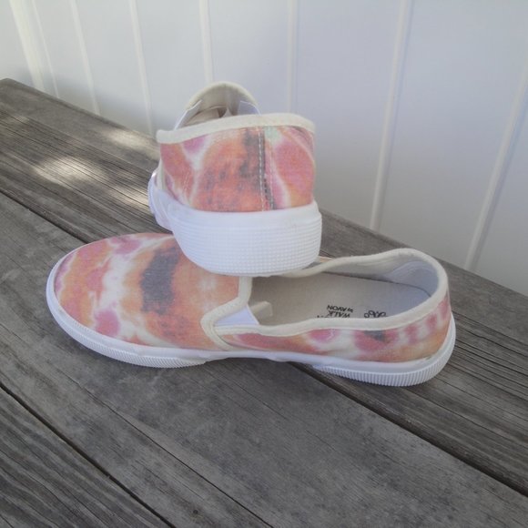Avon Cushion Walk Tie-Dye Size 8 Peach Orange Slide-On Sneakers Boho Hippie - Picture 4 of 7